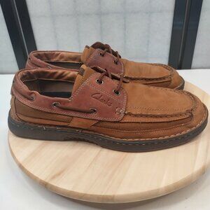 Clarks Med Brown Leather Moc Toe Loafer Boat Deck Shoe Casual Comfort Men US 12M